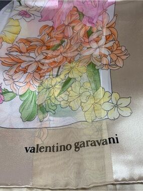 Valentino Garavani Floral Silk Scarf - Beige, Orange, Yellow, Pink, Green